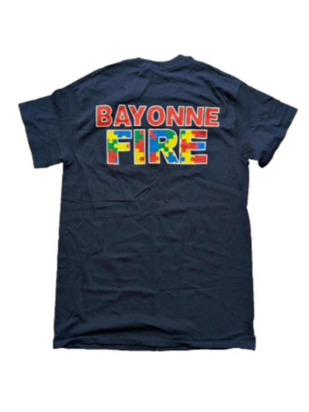 Autism Awareness Sz S Navy Bayonne NJ Rescue Firefighter Graphic T-Shirt Puzzle